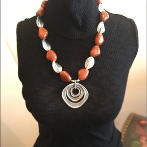 Ceramic Amber and Silver-Tone Necklace